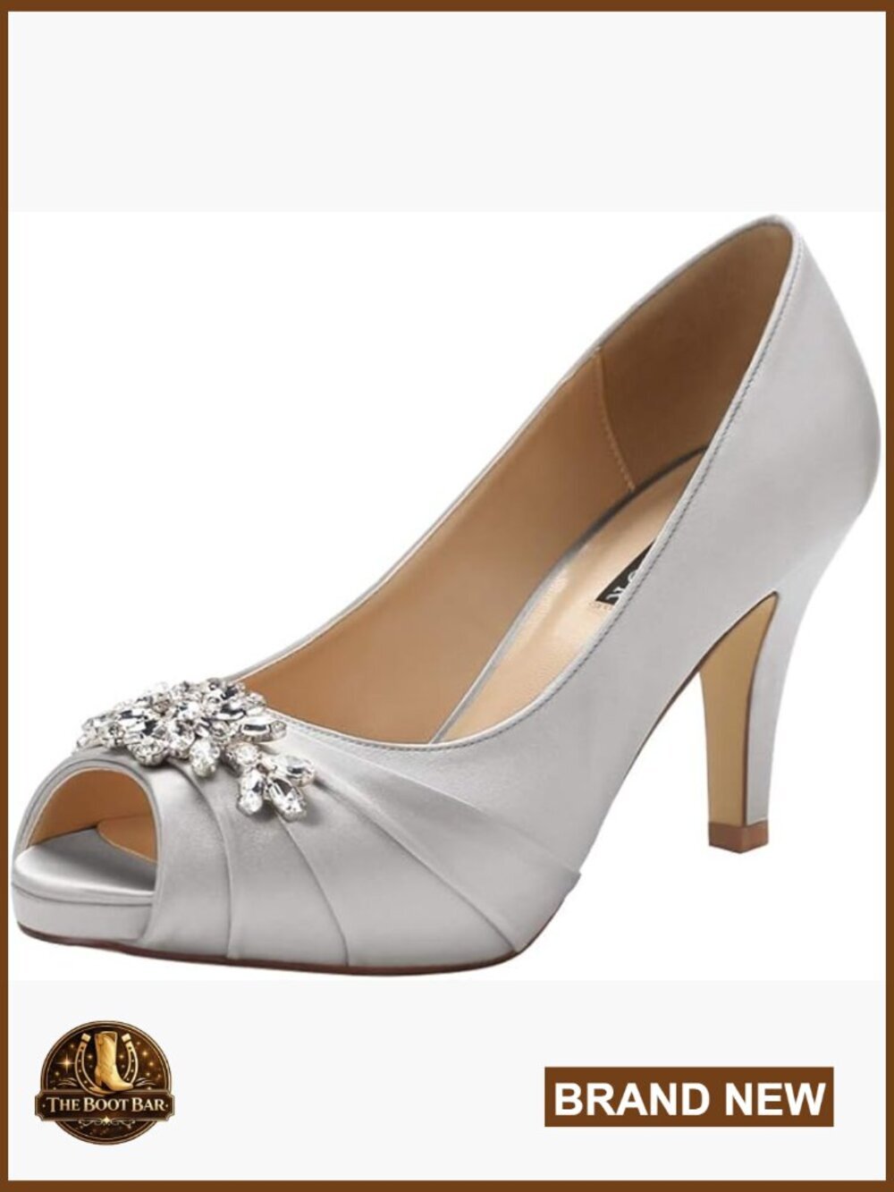 Peep Toe Rhinestone Satin Pumps with Ankle Strap